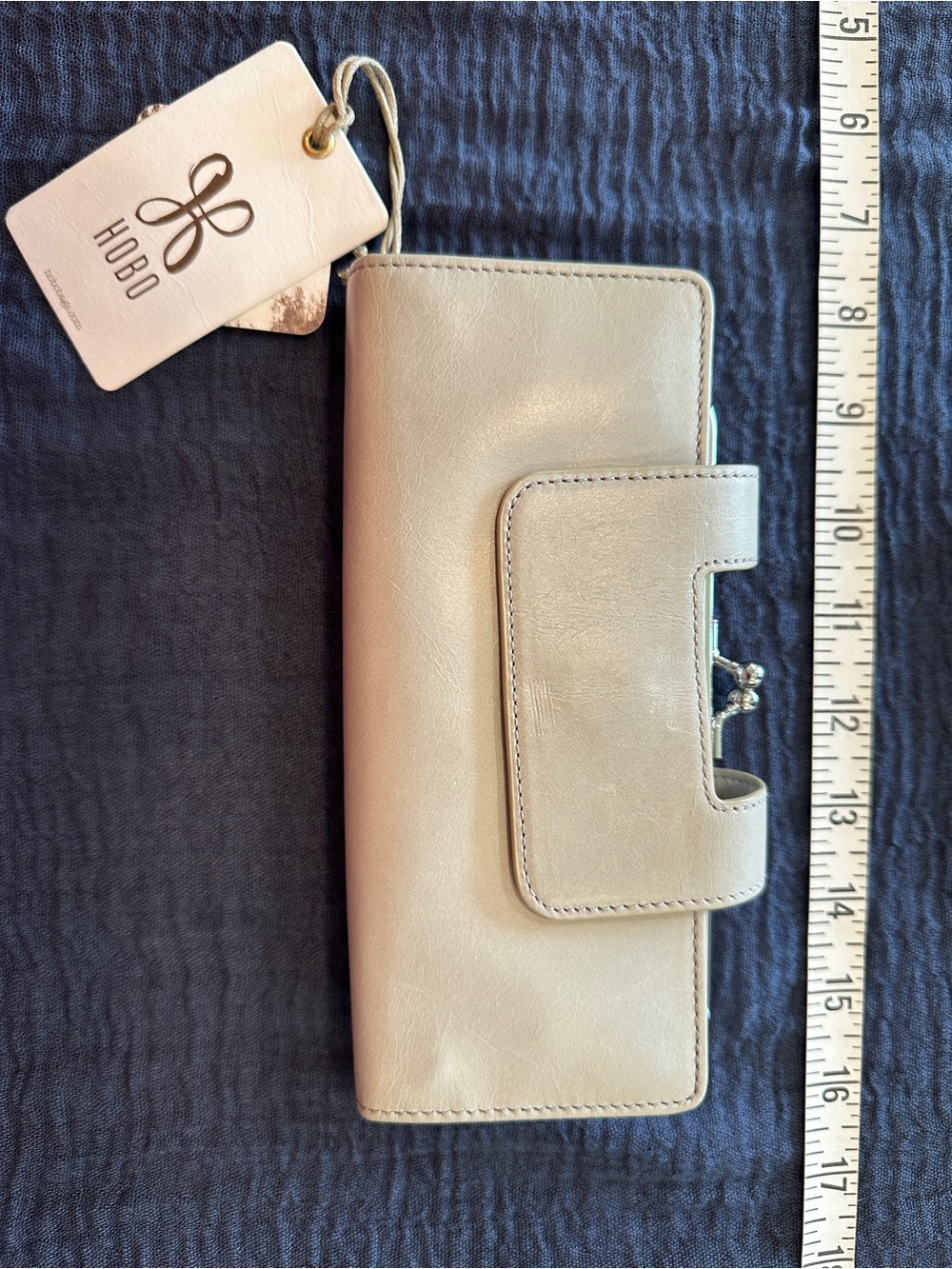 HOBO Taupe Leather Wallet Phone Case with Snap Flap